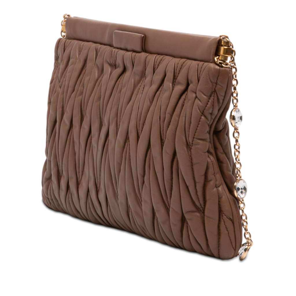 Miu Miu Matelasse Nappa Frame Crystal Chain Shoulder Bag Brown Leather Good condition - Back View