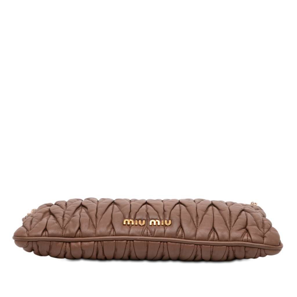 Miu Miu Matelasse Nappa Frame Crystal Chain Shoulder Bag Brown Leather Good condition - Inside View