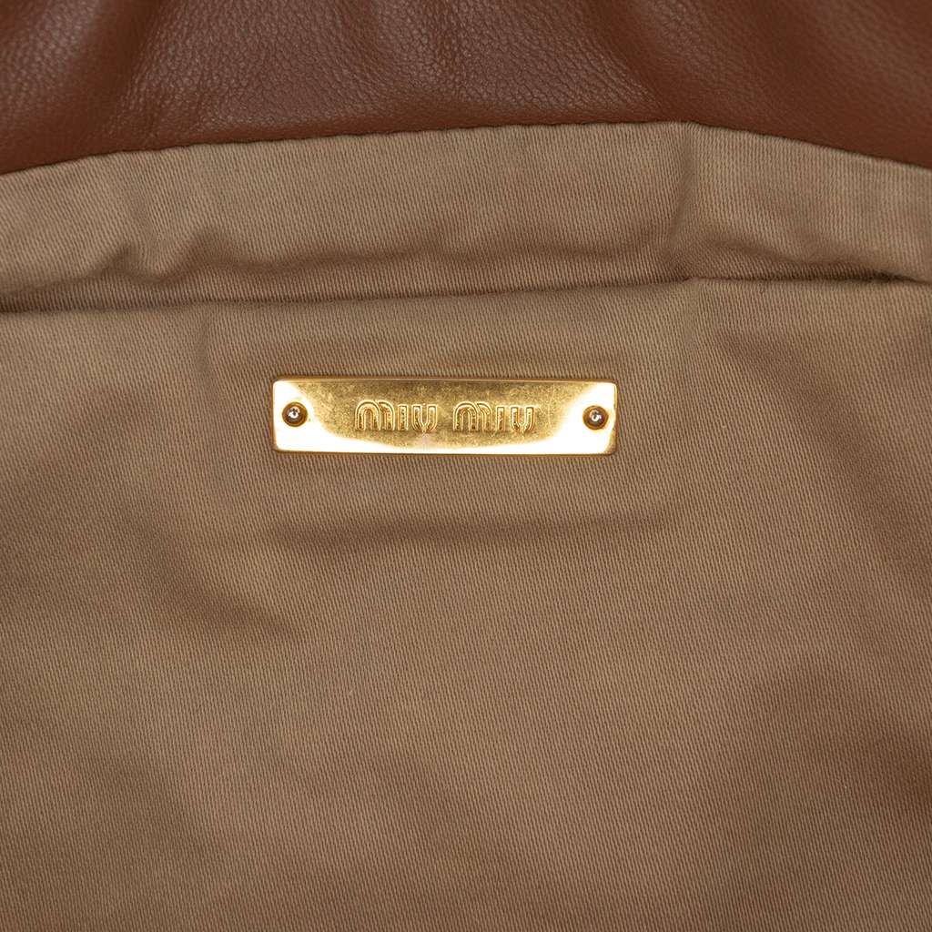 Miu Miu Matelasse Nappa Frame Crystal Chain Shoulder Bag Brown Leather Good condition - Box View