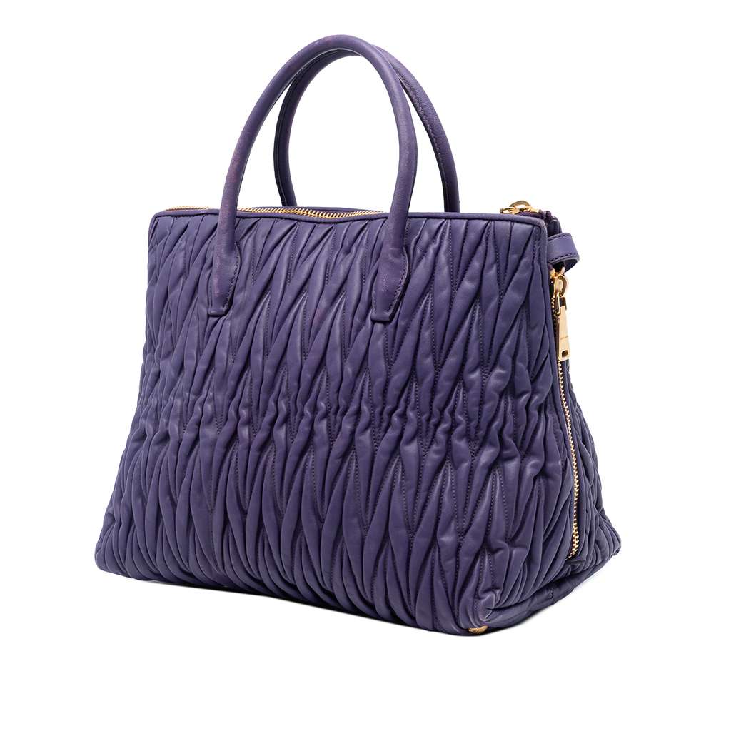 Miu Miu Matelasse Lambskin Satchel Purple Leather Good condition - Back View