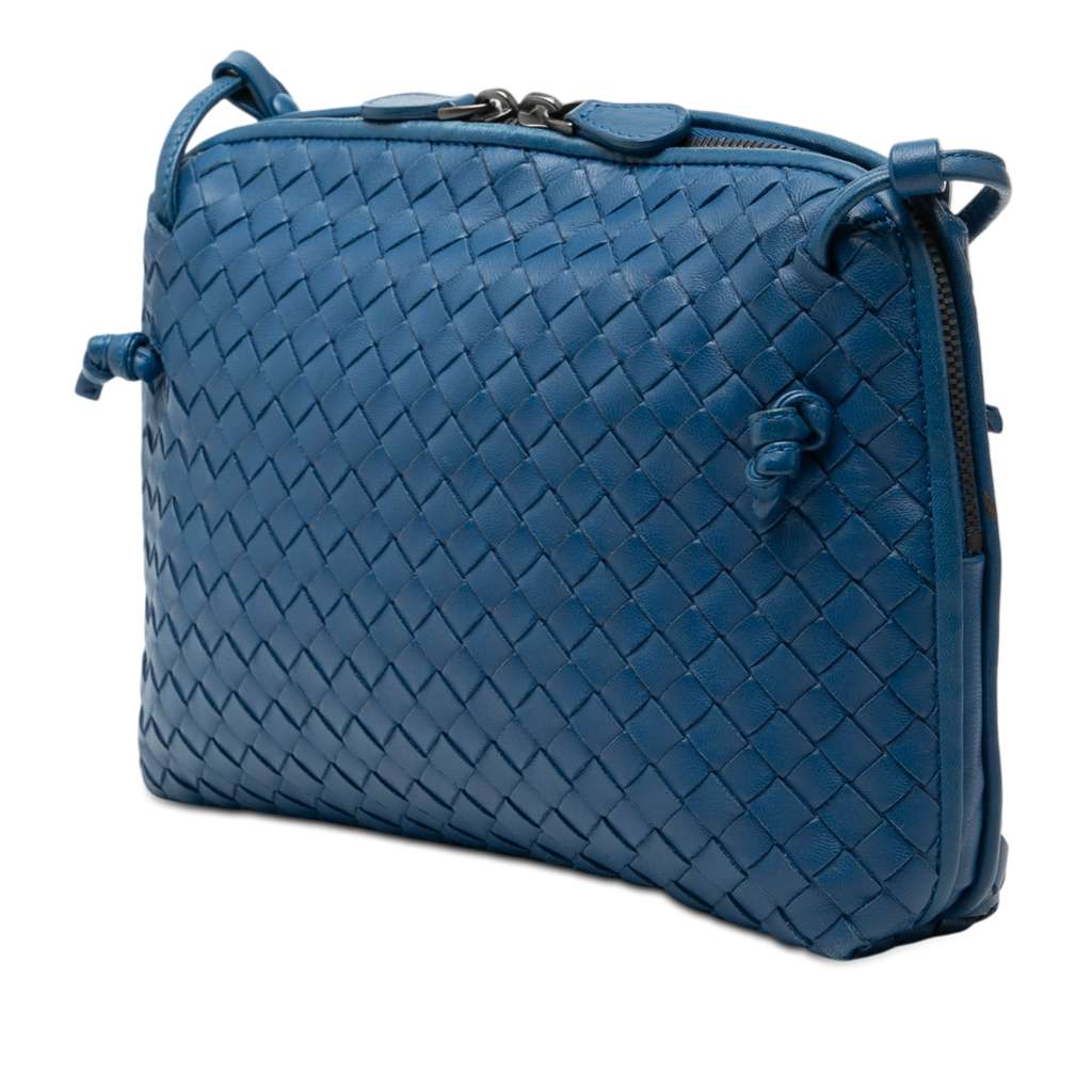 Bottega Veneta Nappa Intrecciato Nodini Crossbody Blue Leather Good condition - Back View