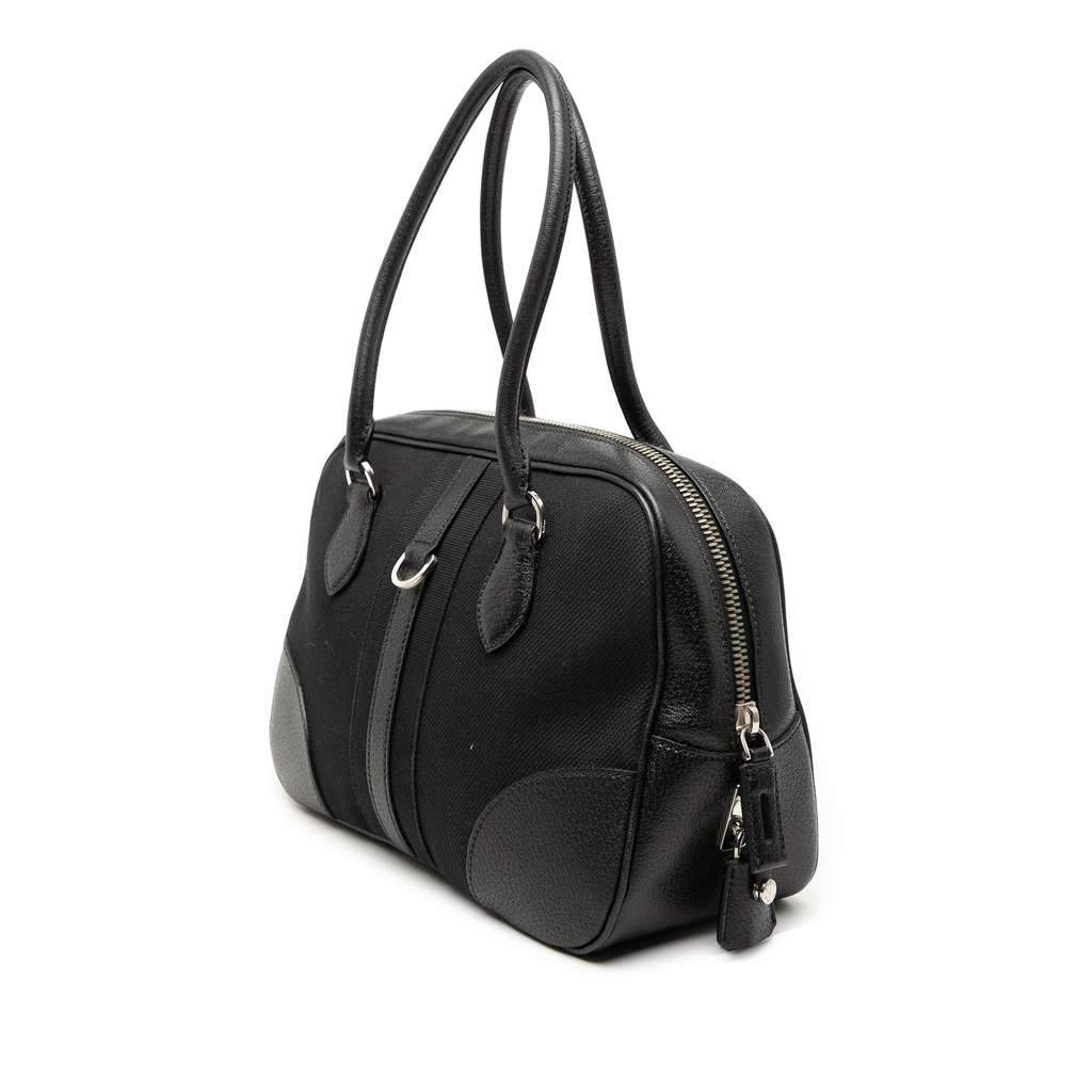 Prada Cinghiale Trimmed Canvas Bauletto Bag Black Canvas Good condition - Back View