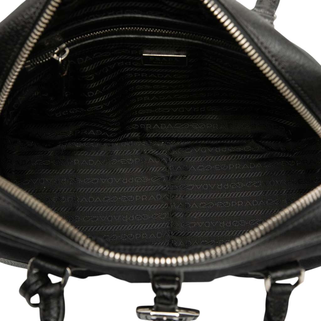 Prada Cinghiale Trimmed Canvas Bauletto Bag Black Canvas Good condition - Model View