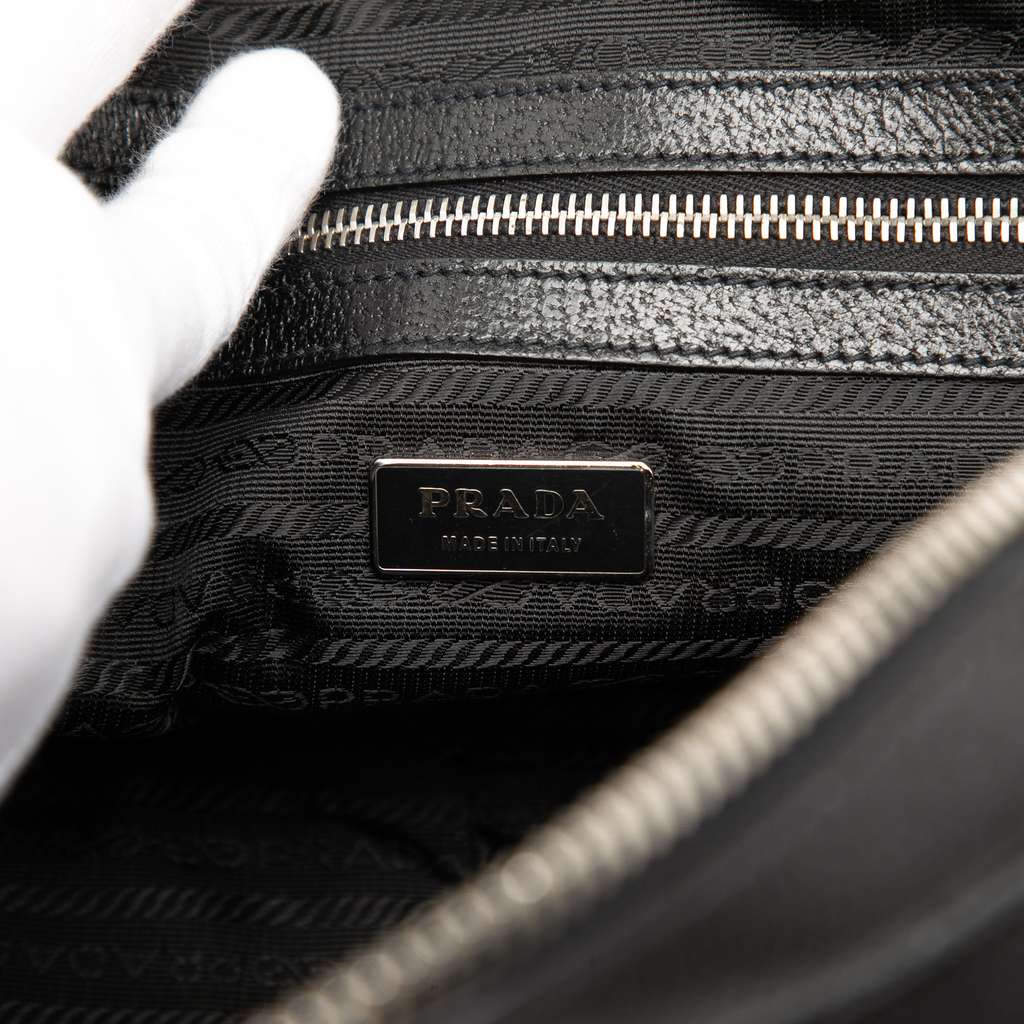 Prada Cinghiale Trimmed Canvas Bauletto Bag Black Canvas Good condition - Box View