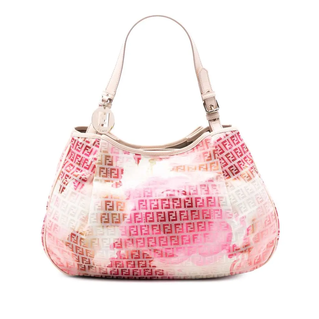 Fendi Zucchino Canvas Floral Tote Brown Canvas Very good - Front View