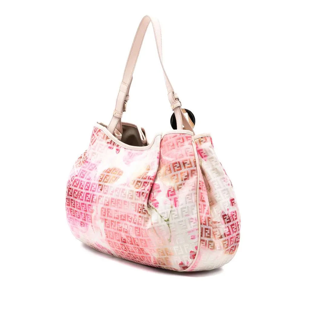 Fendi Zucchino Canvas Floral Tote Brown Canvas Very good - Back View