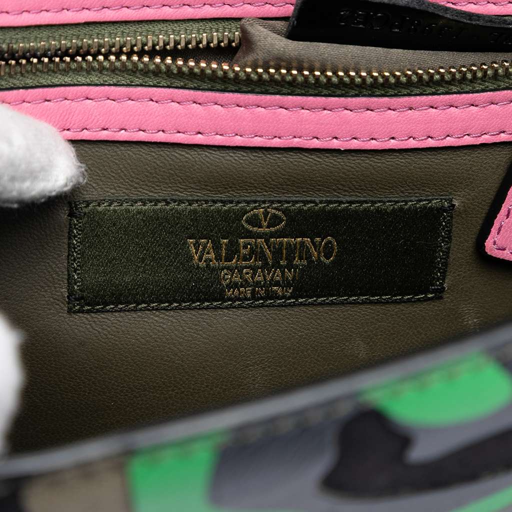 Valentino Medium Nappa and Canvas Camouflage Rockstud Glam Lock Crossbody Green Leather Good condition - Box View
