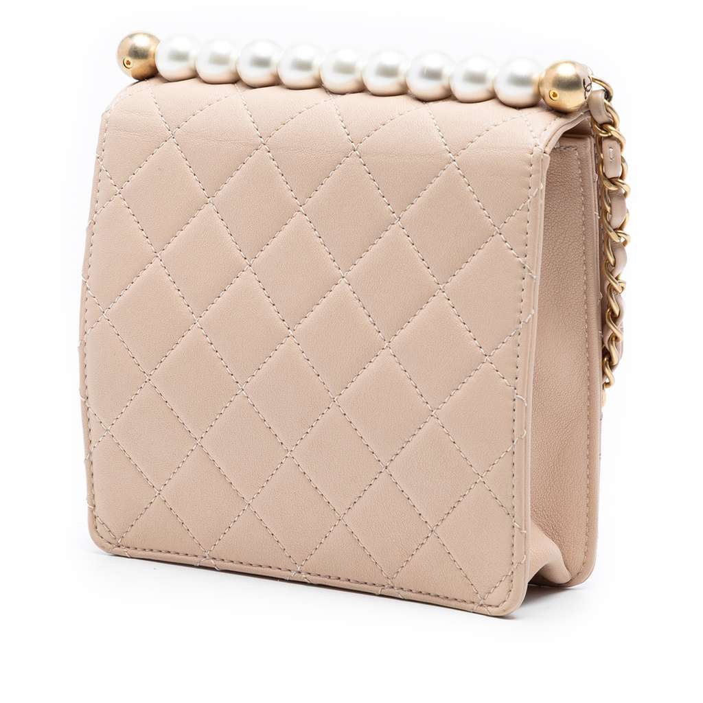 Chanel Small Quilted Lambskin Chic Pearls Flap Brown Leather Good condition - Back View