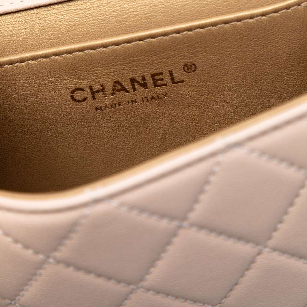 Chanel Small Quilted Lambskin Chic Pearls Flap Brown Leather Good condition - Box View