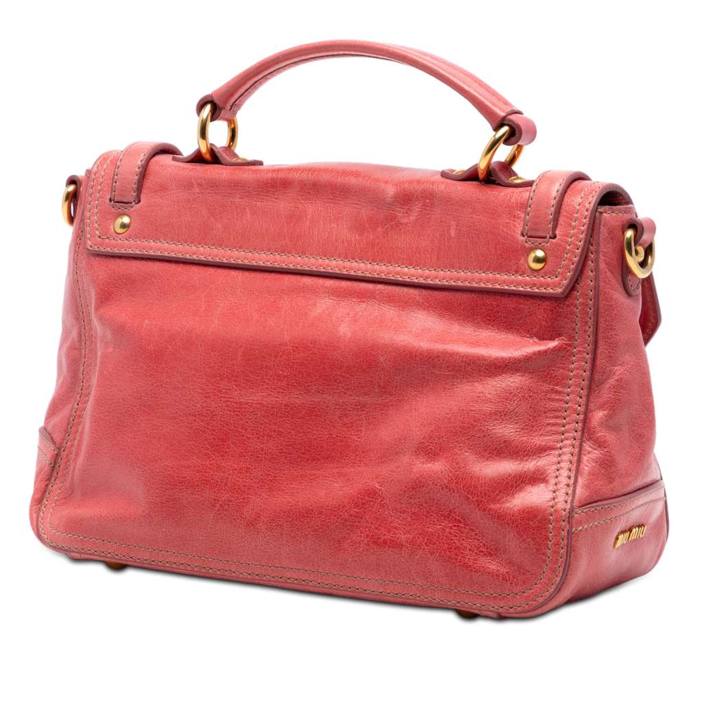 Miu Miu Distressed Leather Turnlock Satchel Pink Leather Good condition - Back View