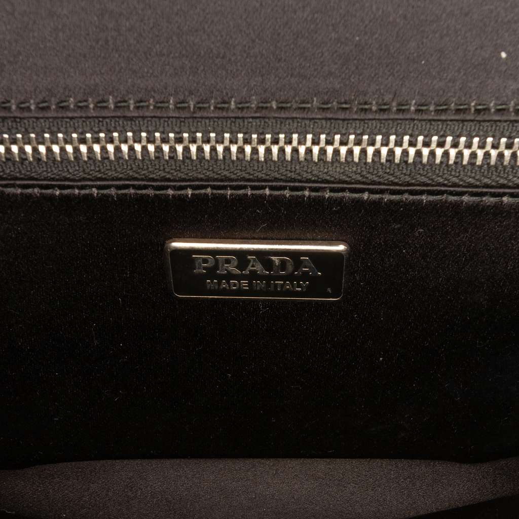 Prada Sequin Embellished Baia Chain Flap Silver Satin Good condition - Box View