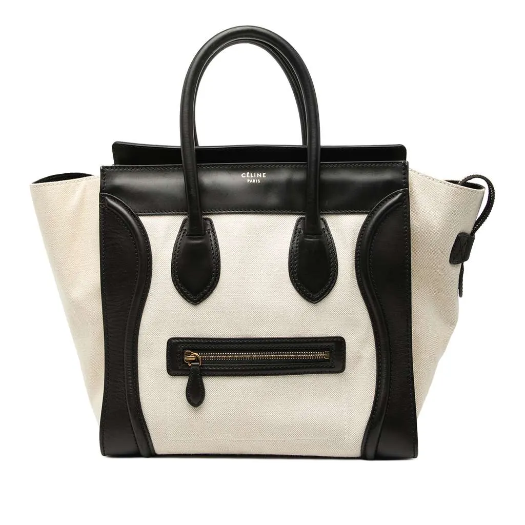 Celine Mini Bicolor Canvas and Leather Luggage Tote Brown Canvas Very good - Front View