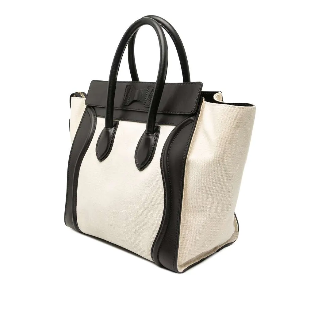 Celine Mini Bicolor Canvas and Leather Luggage Tote Brown Canvas Very good - Back View