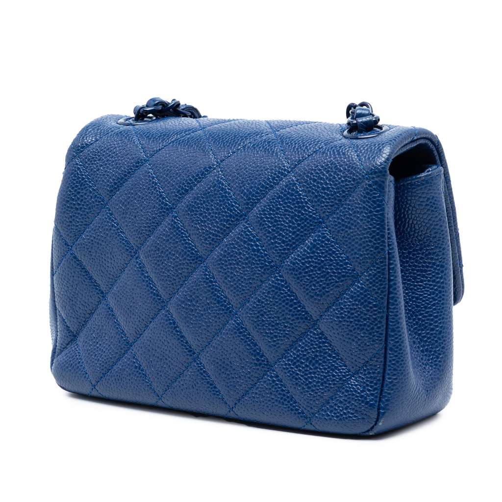 Chanel Mini Square Quilted Caviar CC Incognito Single Flap Blue Leather Good condition - Back View