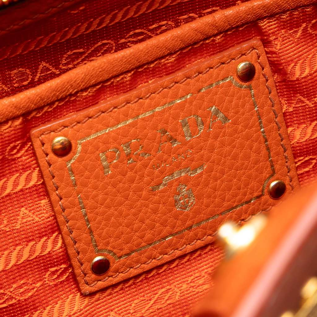 Prada Vitello Daino Open Convertible Tote Orange Leather Good condition - Box View