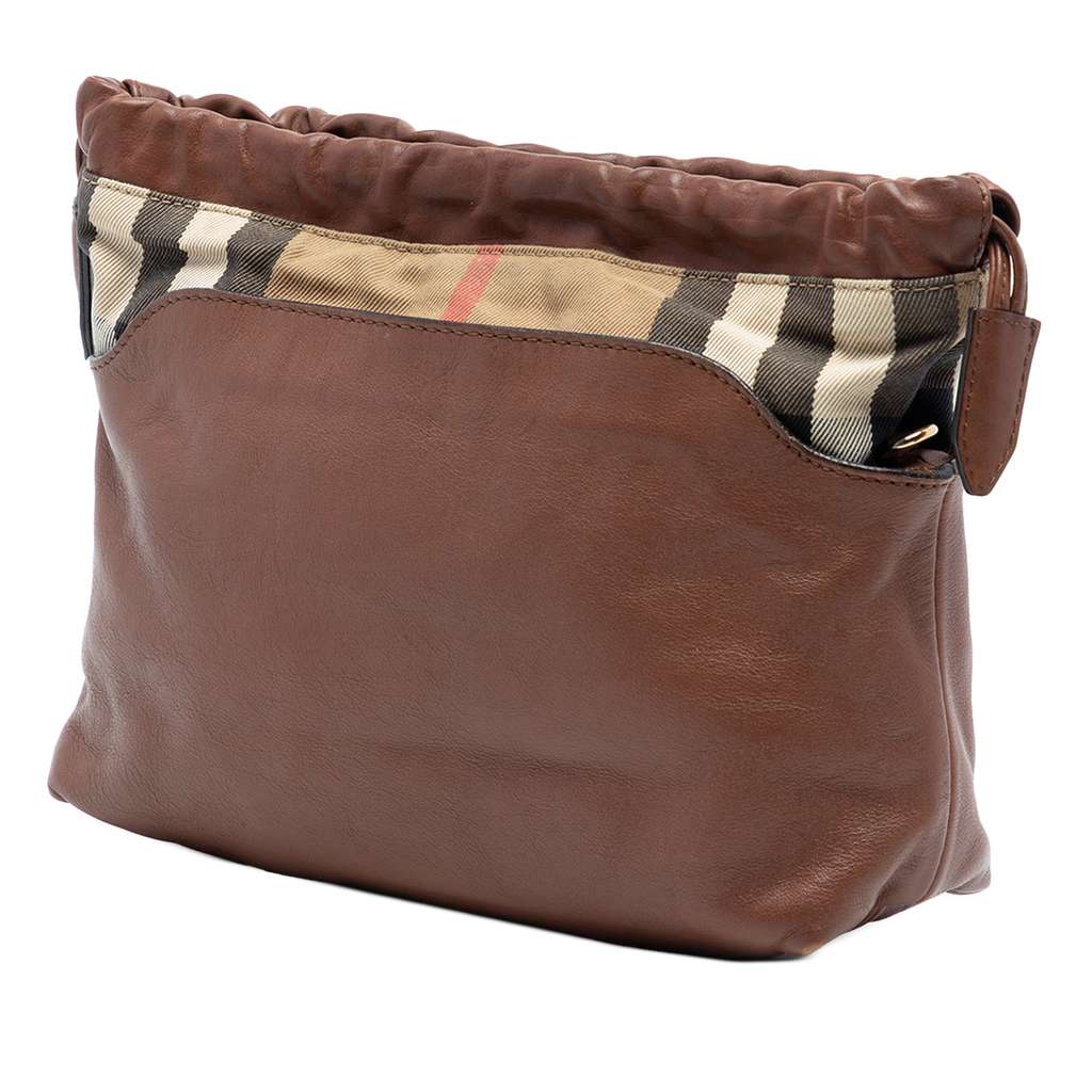 Burberry House Check Canvas and Calfskin Little Crush Crossbody Brown Leather Good condition - Back View