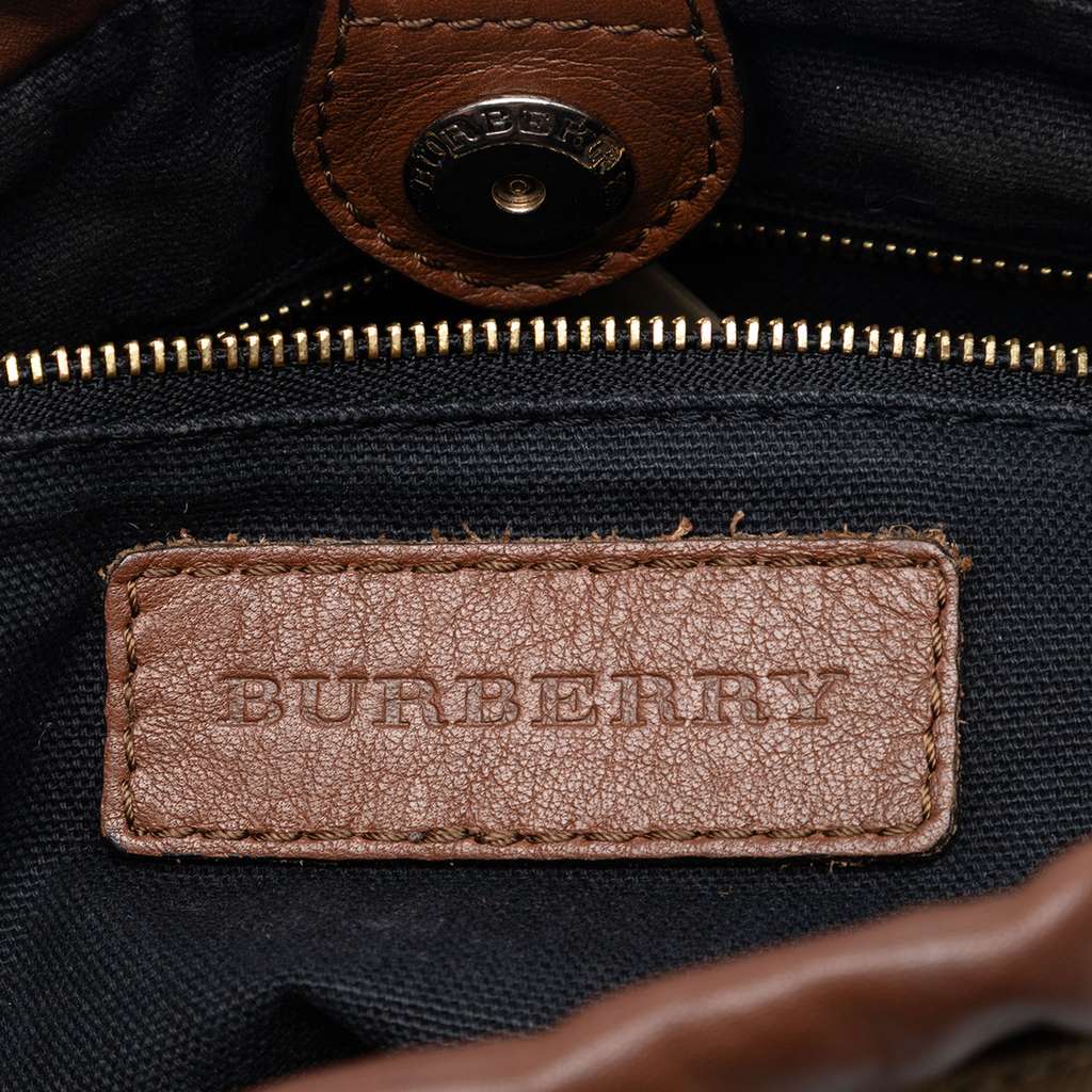 Burberry House Check Canvas and Calfskin Little Crush Crossbody Brown Leather Good condition - Box View