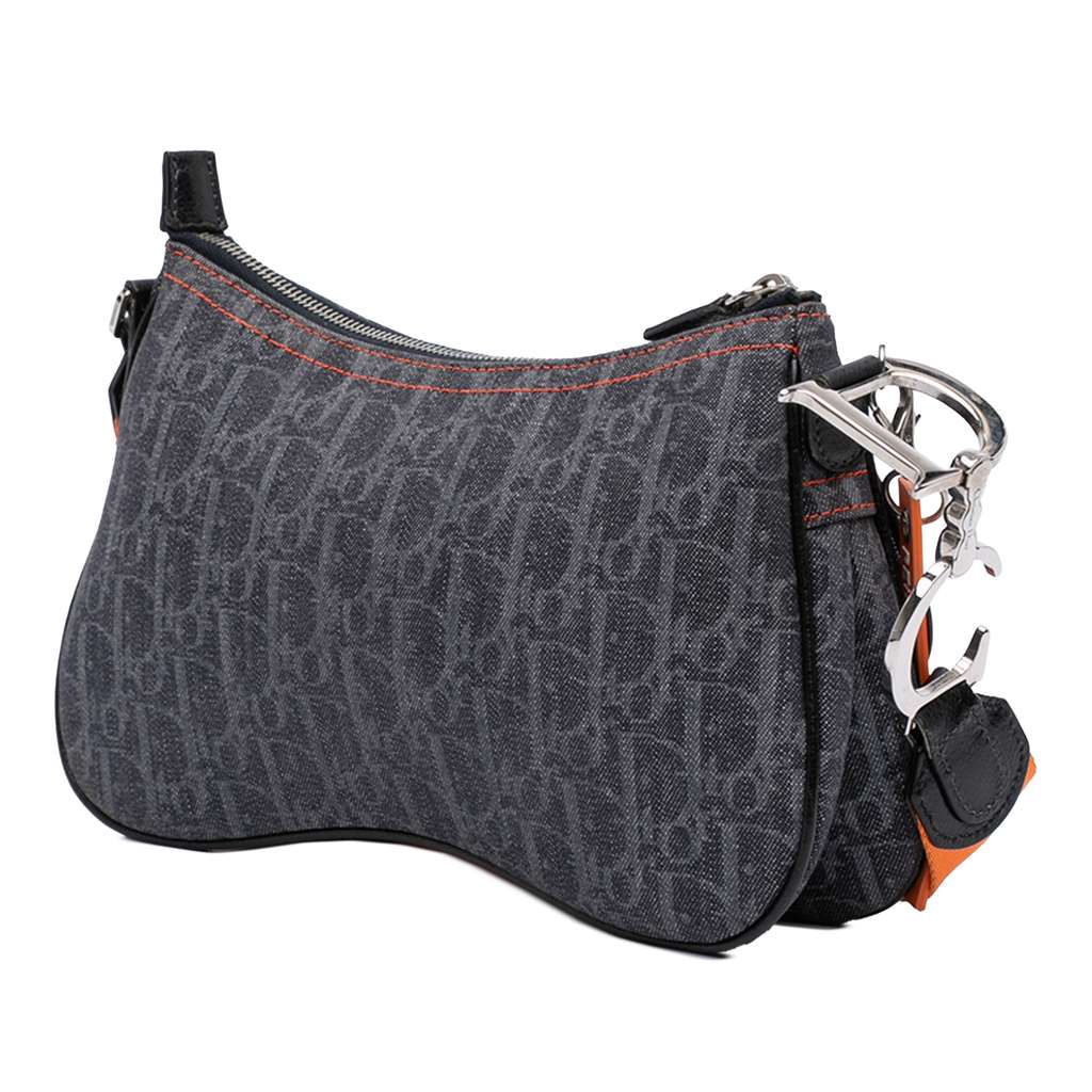 Dior Oblique Denim Flight Double Saddle Crossbody Blue Canvas Good condition - Back View