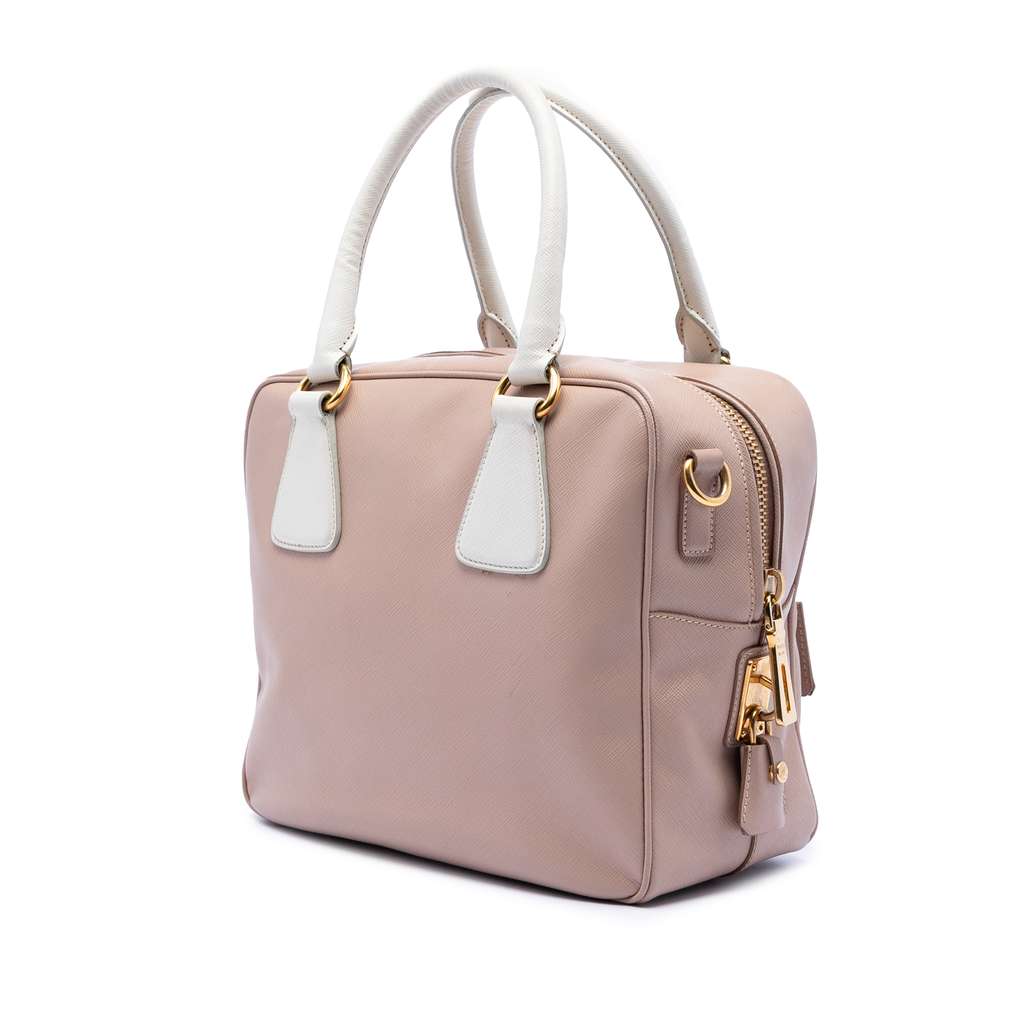 Prada Small Bicolor Saffiano Square Bauletto Satchel Pink Leather Good condition - Back View