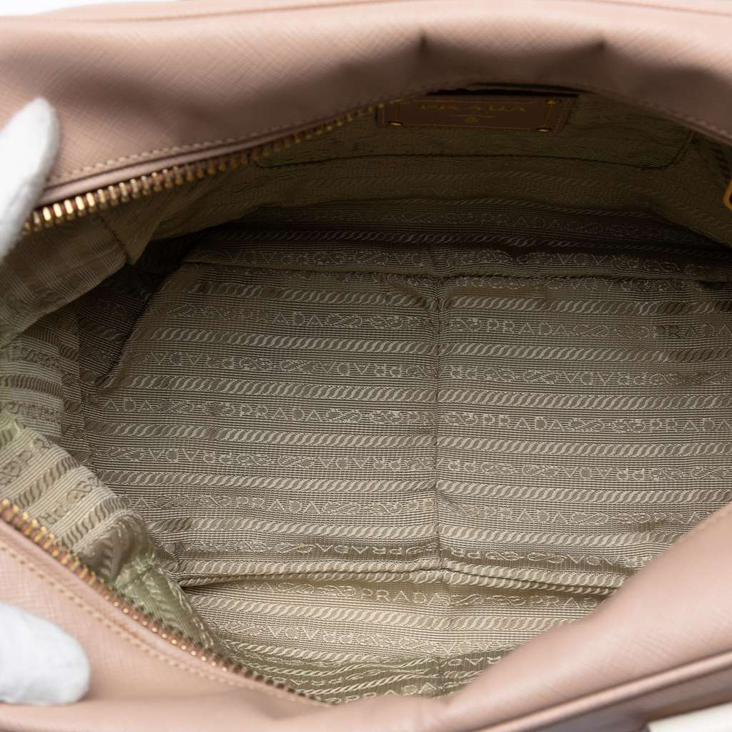 Prada Small Bicolor Saffiano Square Bauletto Satchel Pink Leather Good condition - Model View