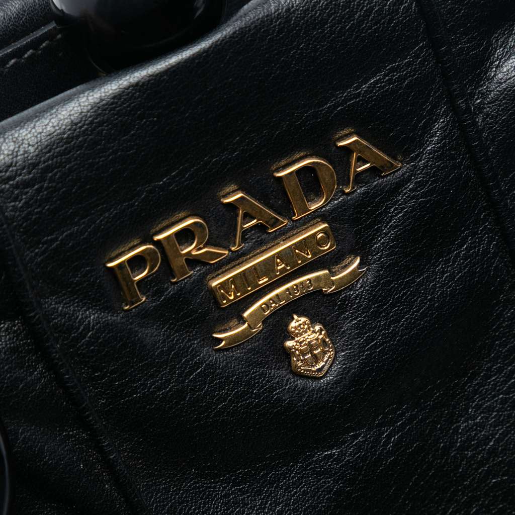 Prada Soft Calf Frame Top Handle Bag Black Leather Good condition - Box View