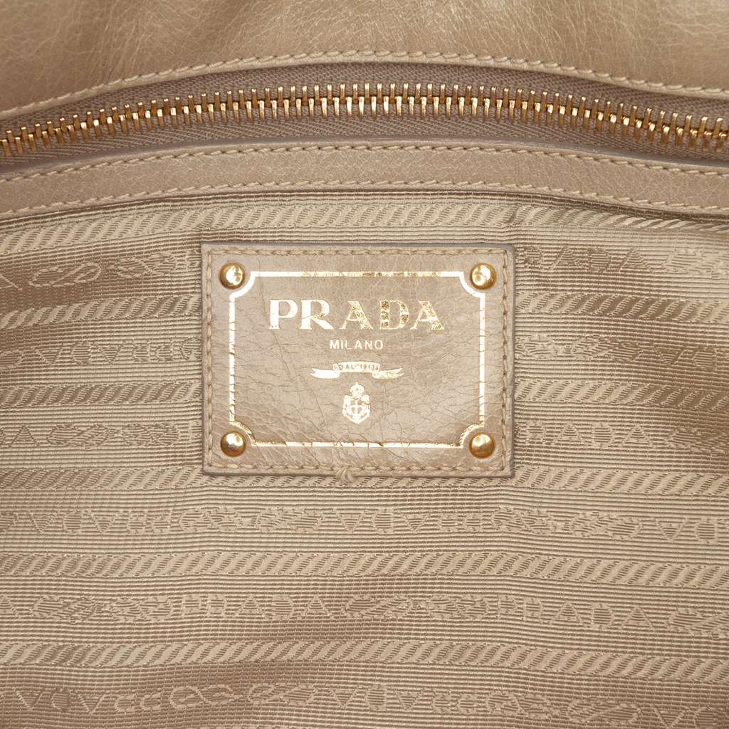 Prada Vitello Shine Zip Top Satchel Brown Leather Good condition - Box View