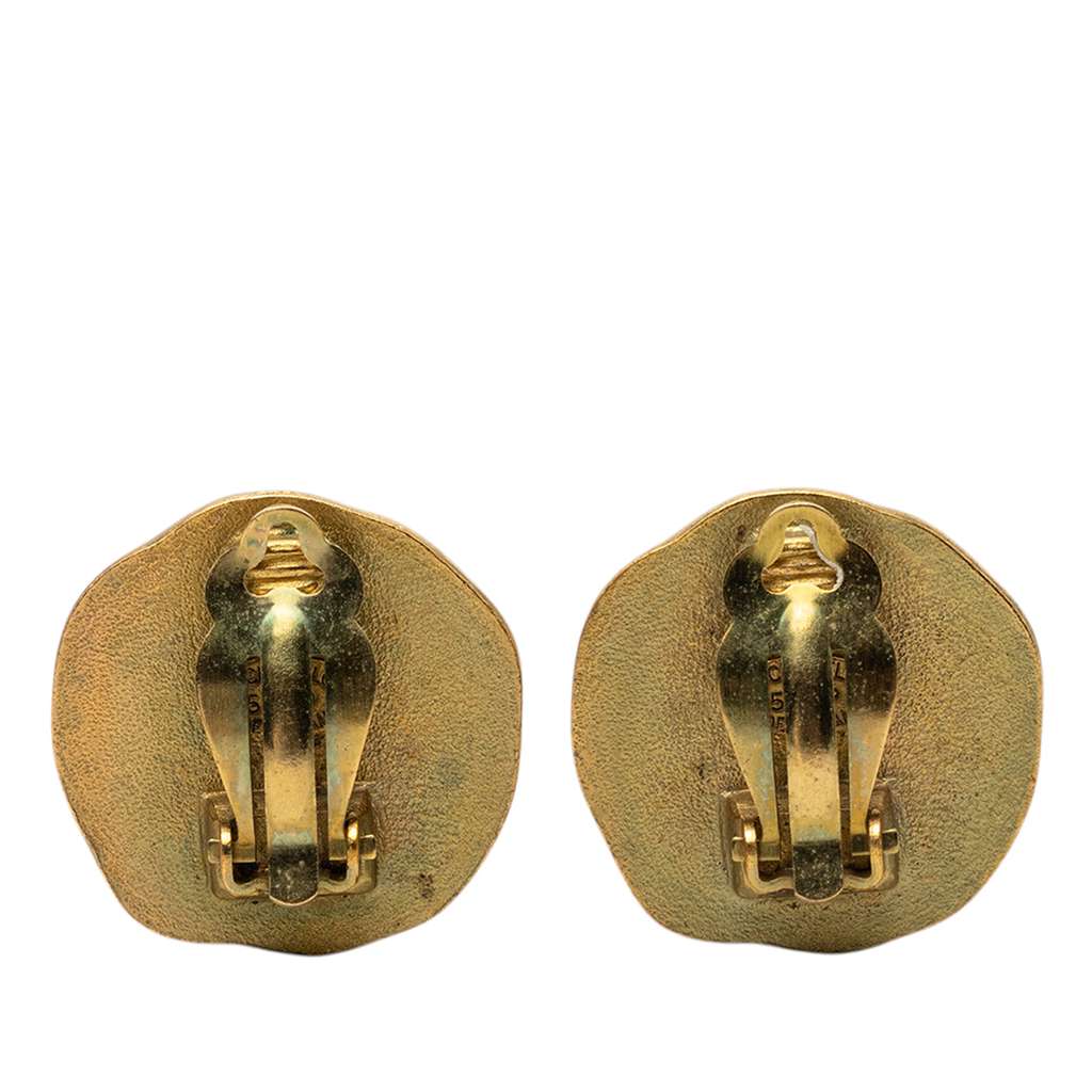 Chanel CC Gold Plated Round Button Clip On Earrings Gold Metal Good condition - Back View