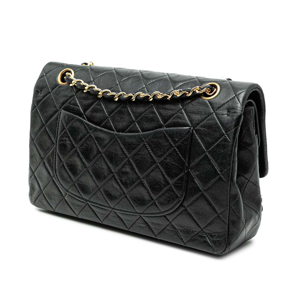 Chanel Medium Classic Lambskin Double Flap Black Leather Good condition - Back View