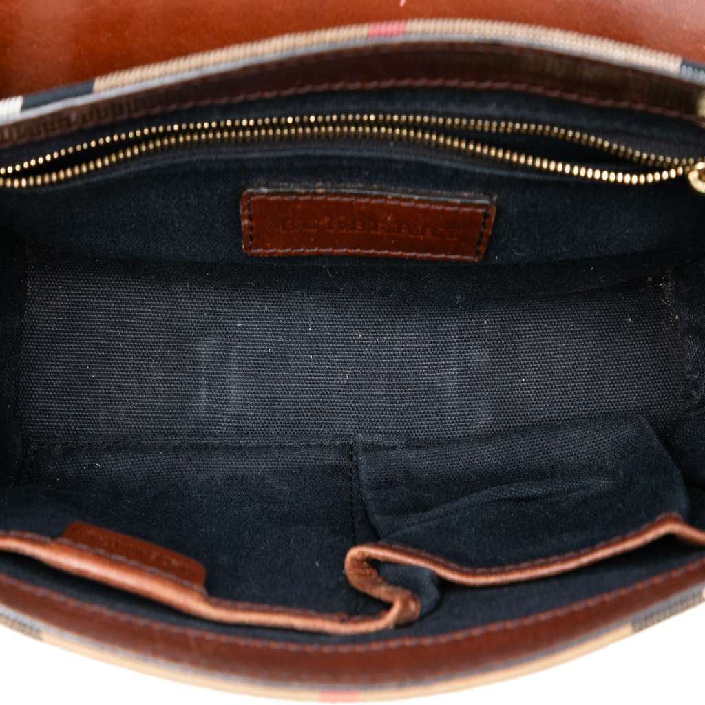 Burberry Leather and House Check Canvas Bridle Abbott Crossbody Brown Leather Good condition - Model View