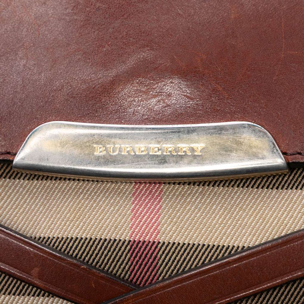 Burberry Leather and House Check Canvas Bridle Abbott Crossbody Brown Leather Good condition - Box View