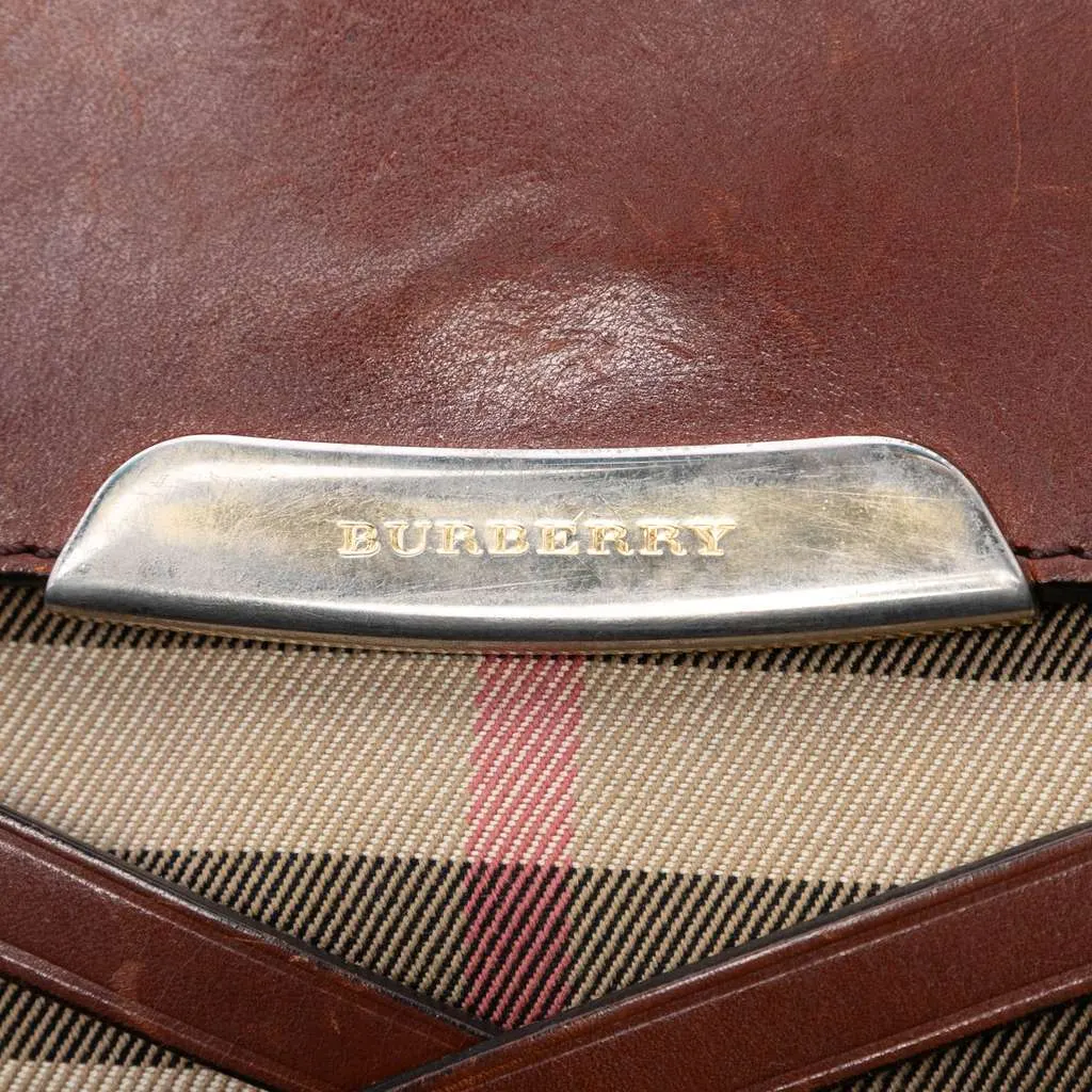 Burberry Leather and House Check Canvas Bridle Abbott Crossbody Brown Leather Very good - Box View