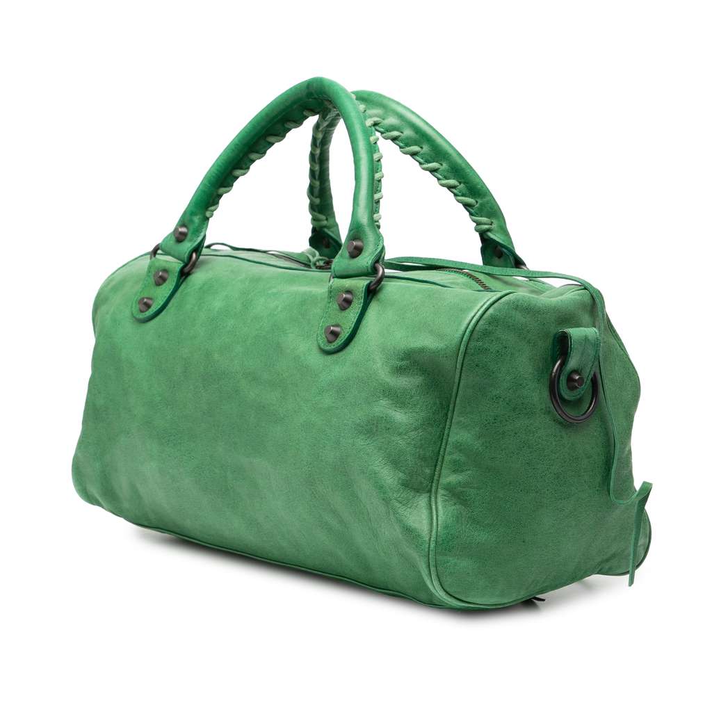 Balenciaga Maxi Lambskin Motocross Twiggy Satchel Green Leather Good condition - Back View