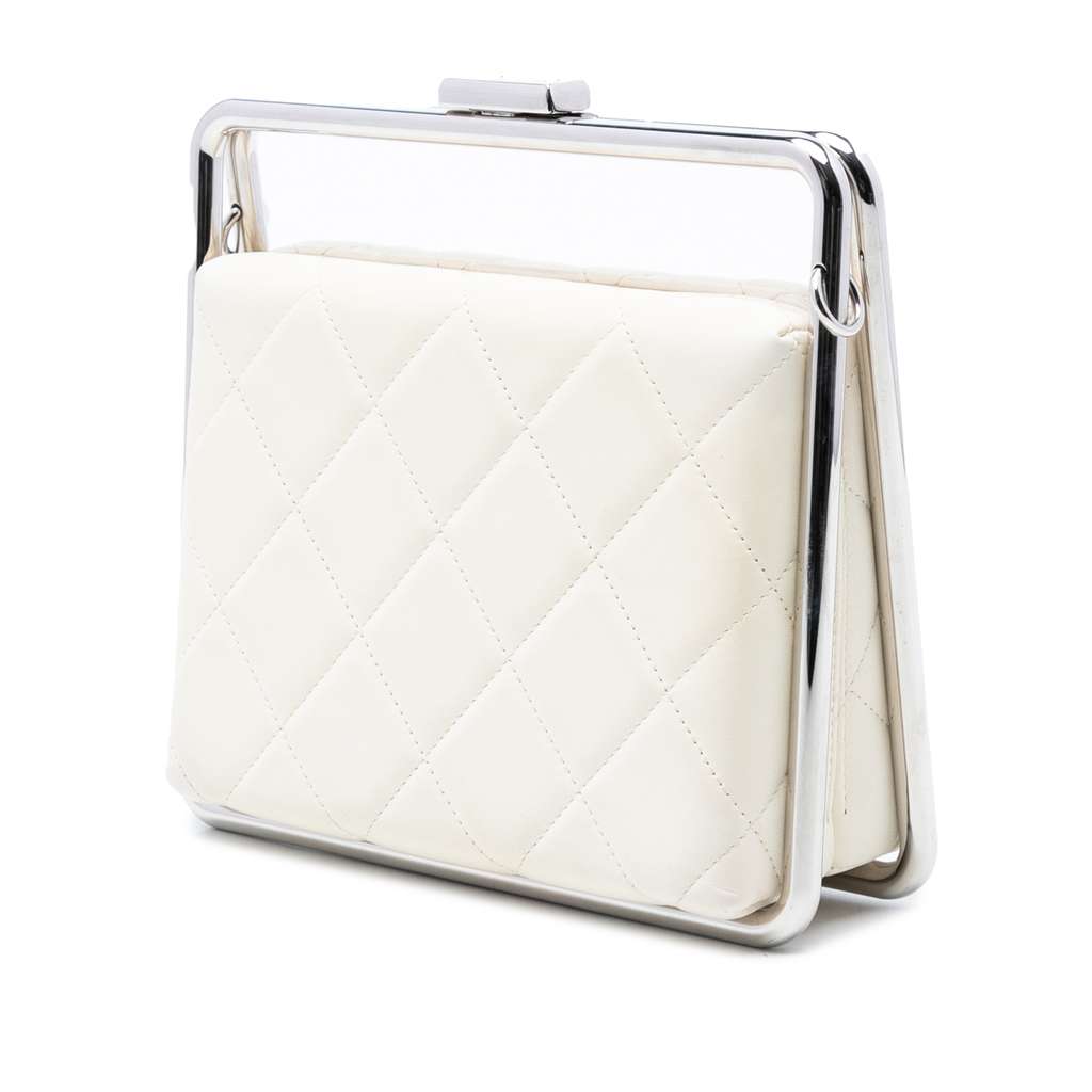 Chanel Quilted Lambskin Metal Bar Convertible Clutch White Leather Good condition - Back View