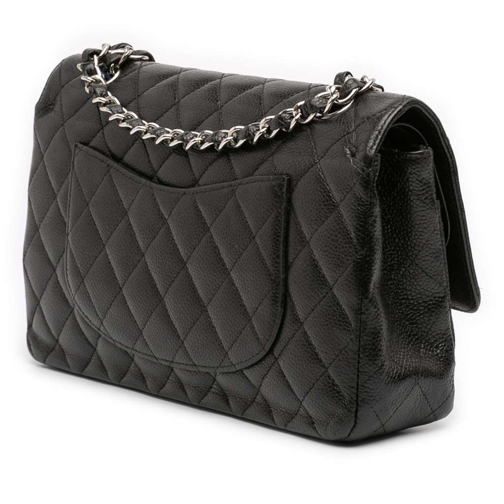 Chanel Medium Classic Caviar Double Flap Black Leather Good condition - Back View