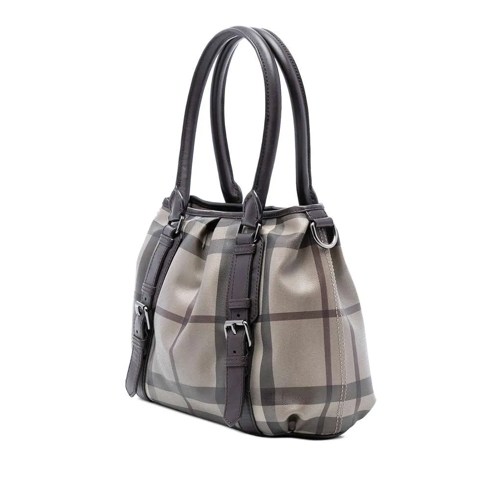 Burberry Small Smoke Check Coated Canvas Northfield Satchel Brown Canvas Good - Back View