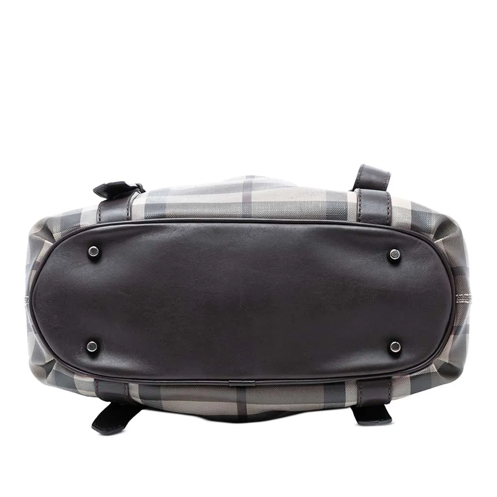 Burberry Small Smoke Check Coated Canvas Northfield Satchel Brown Canvas Good - Inside View