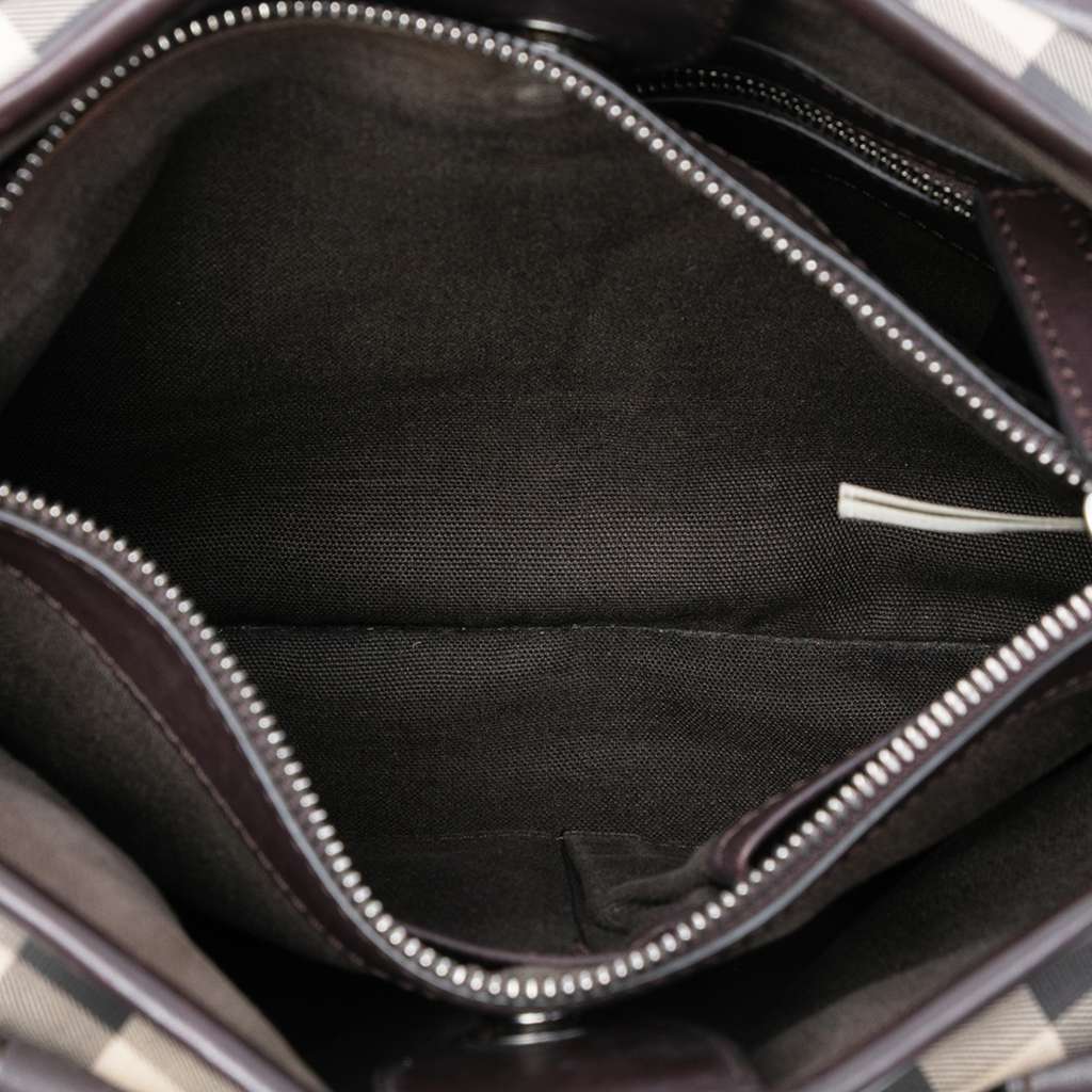 Burberry Small Smoke Check Coated Canvas Northfield Satchel Brown Canvas Good condition - Model View