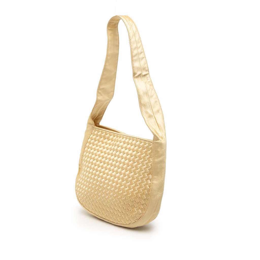 Bottega Veneta Satin Intrecciato Shoulder Bag Gold Satin Good condition - Back View