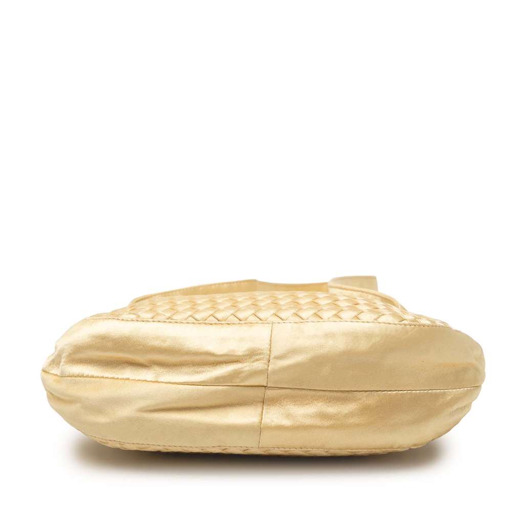Bottega Veneta Satin Intrecciato Shoulder Bag Gold Satin Good condition - Inside View
