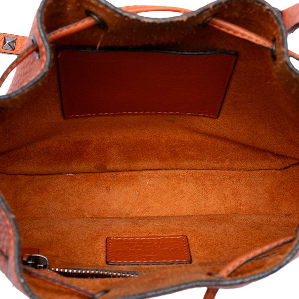 Valentino Grained Calfskin Rockstud Bucket Bag Brown Leather Good condition - Model View