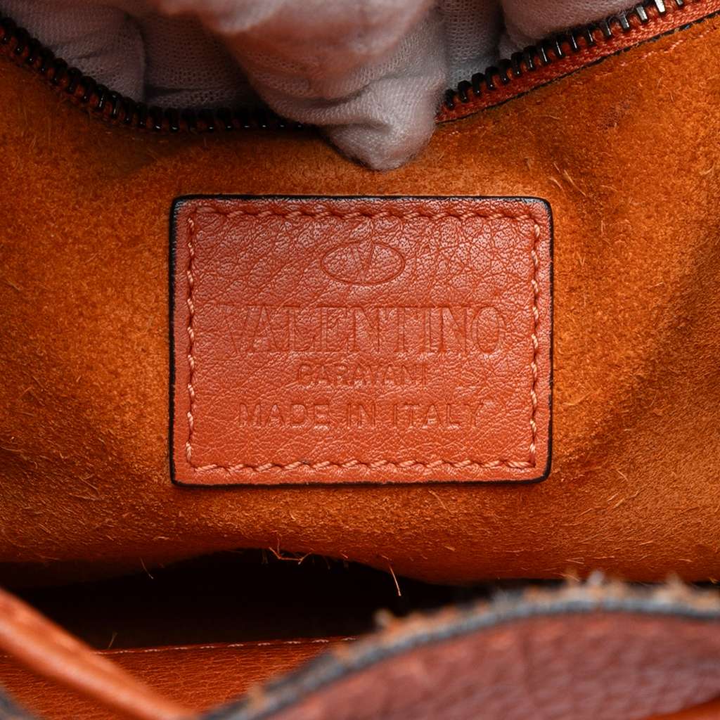 Valentino Grained Calfskin Rockstud Bucket Bag Brown Leather Good condition - Box View