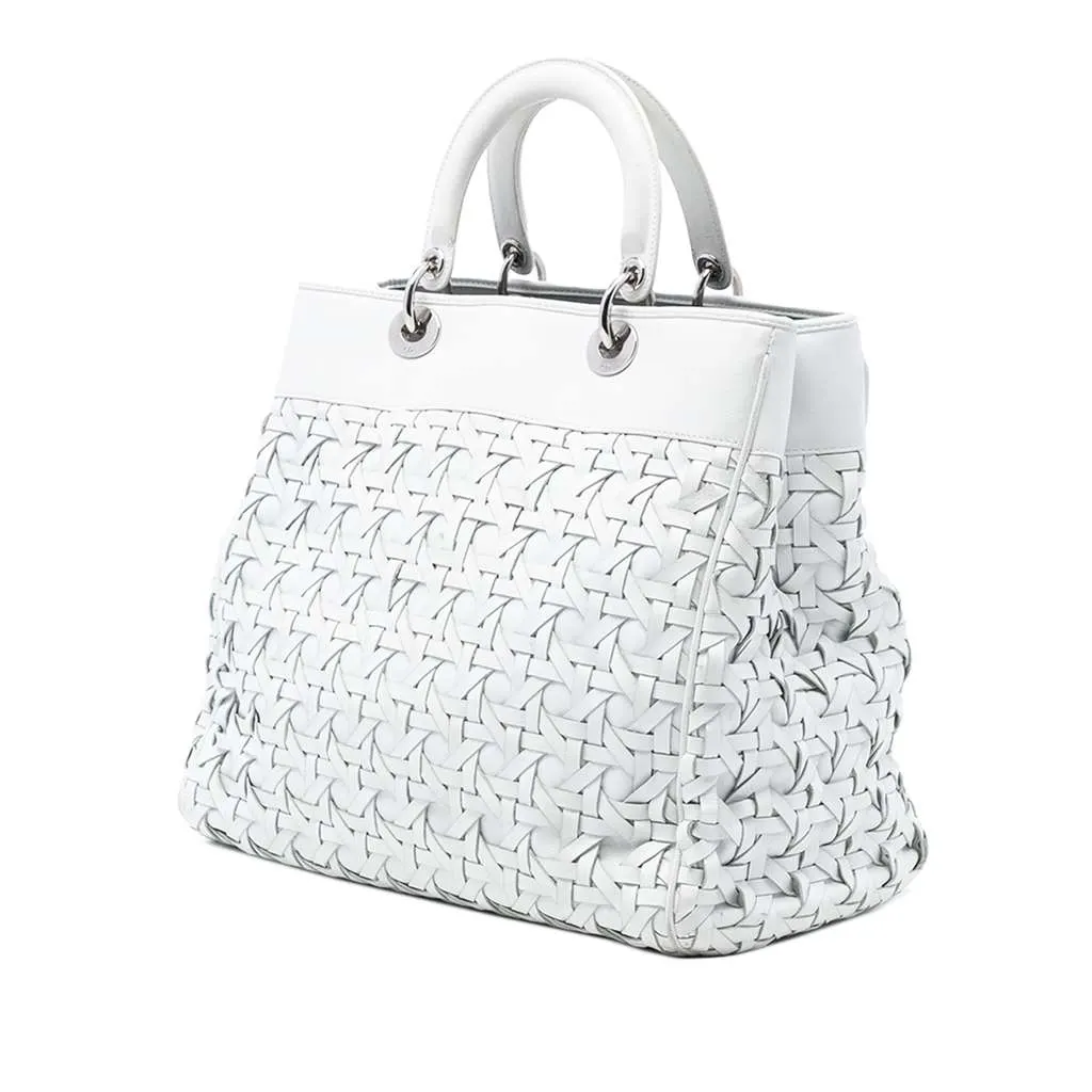 Dior Woven Lambskin Lady Dior Avenue Tote White Leather Good - Back View