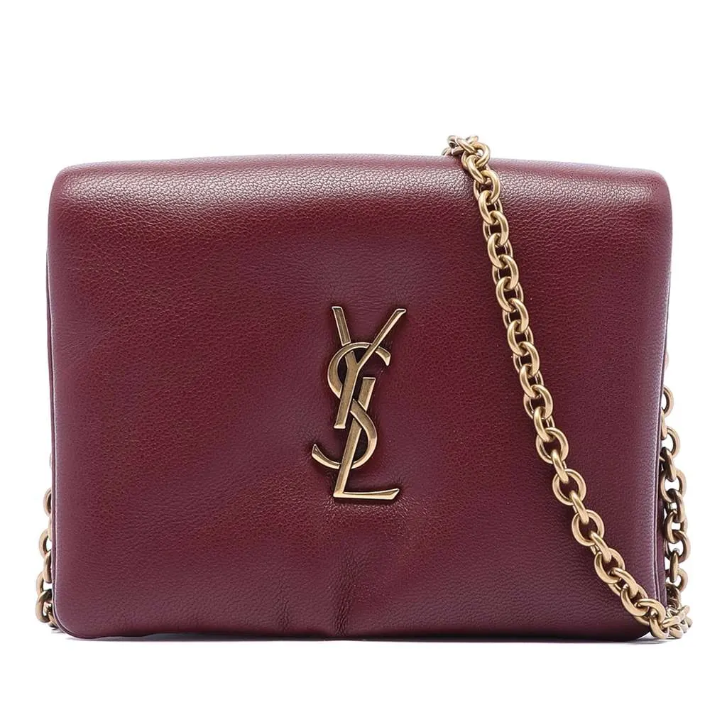Saint Laurent Lambskin Calypso Card Case On Chain Red Leather Good - Front View