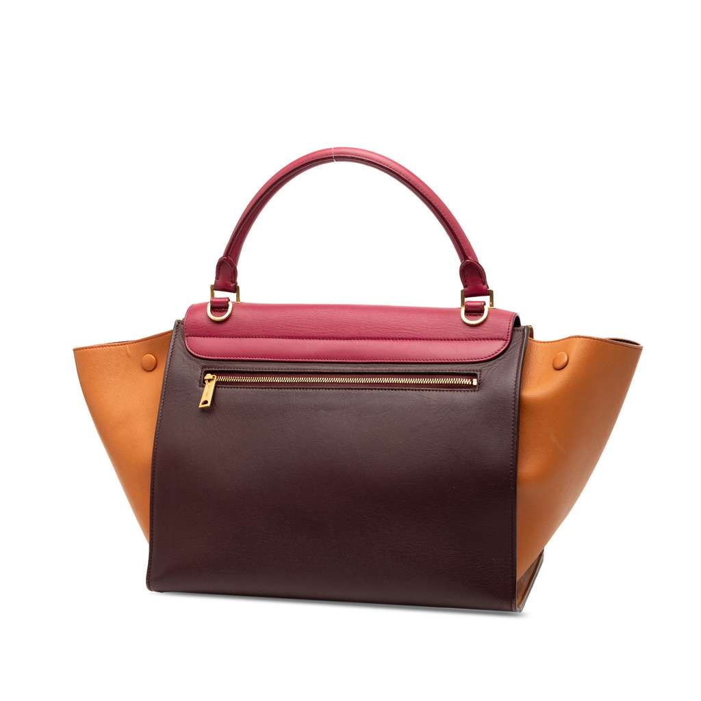 Celine Medium Tricolor Leather Trapeze Satchel Red Leather Good condition - Back View