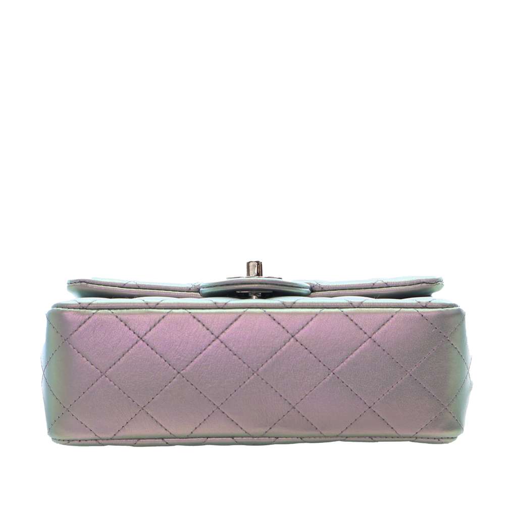 Chanel Mini Rectangular Classic Iridescent Calfskin Single Flap Silver Leather Good condition - Inside View