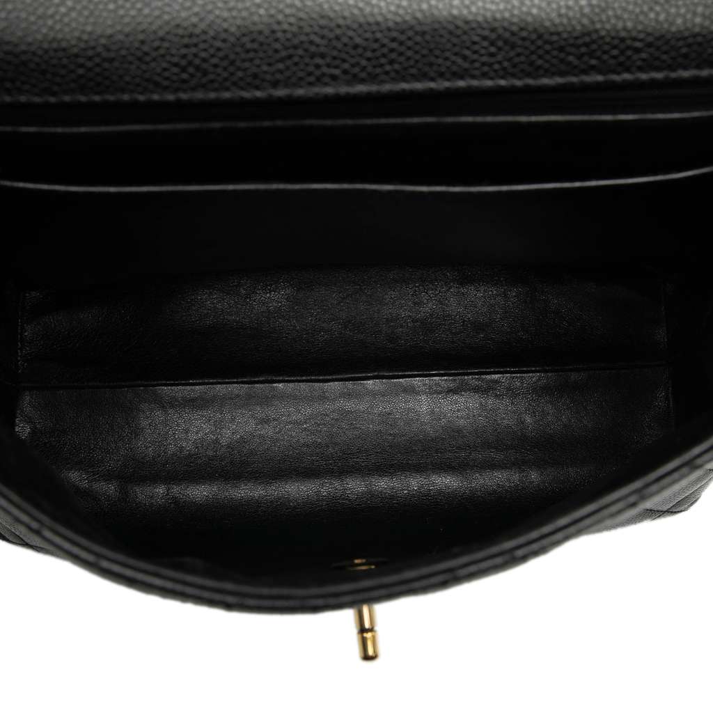 Chanel CC Quilted Caviar Kelly Top Handle Bag Black Leather Good condition - Model View