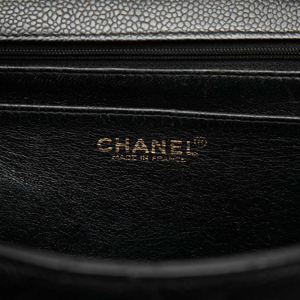 Chanel CC Quilted Caviar Kelly Top Handle Bag Black Leather Good condition - Box View