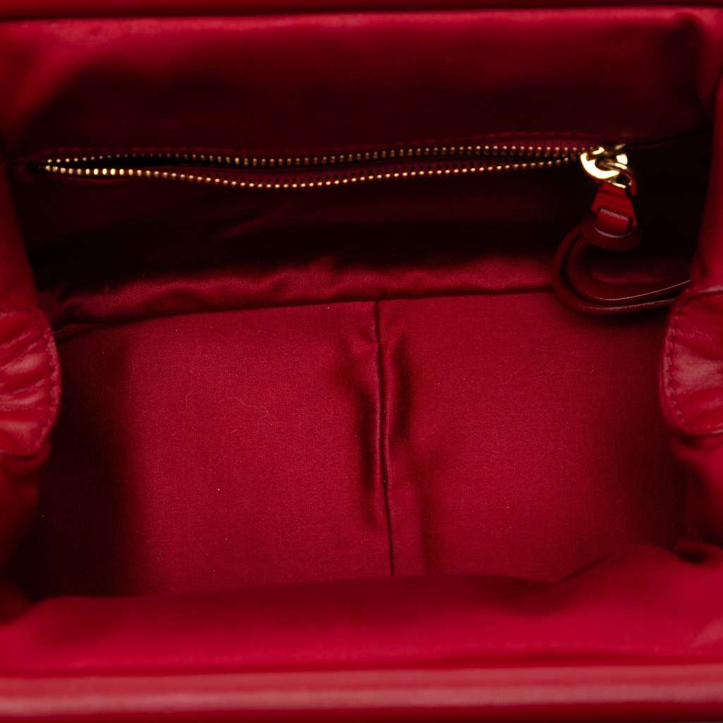 Miu Miu Pleated Nappa Soft Frame Clutch with Chain Red Leather Good condition - Model View