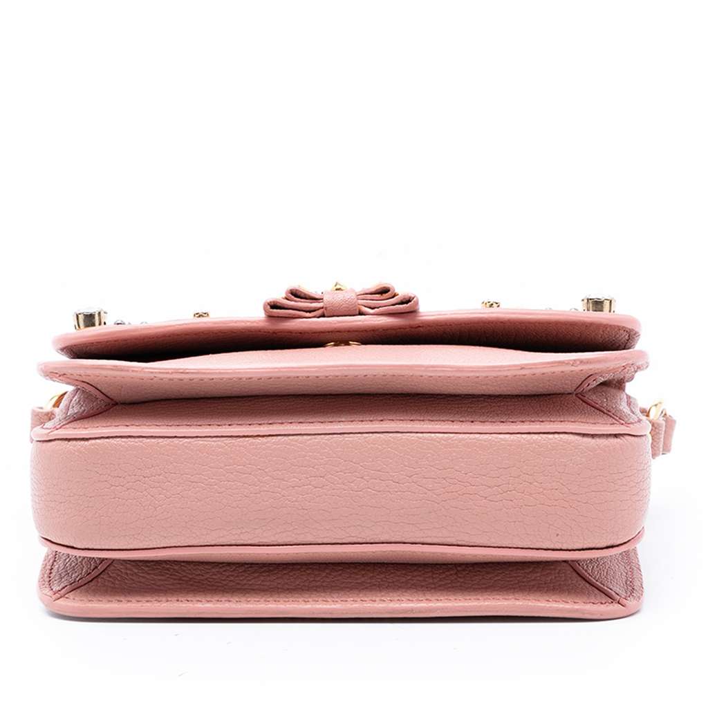 Miu Miu Studded Goatskin Madras Crystal Crossbody Pink Leather Good condition - Inside View