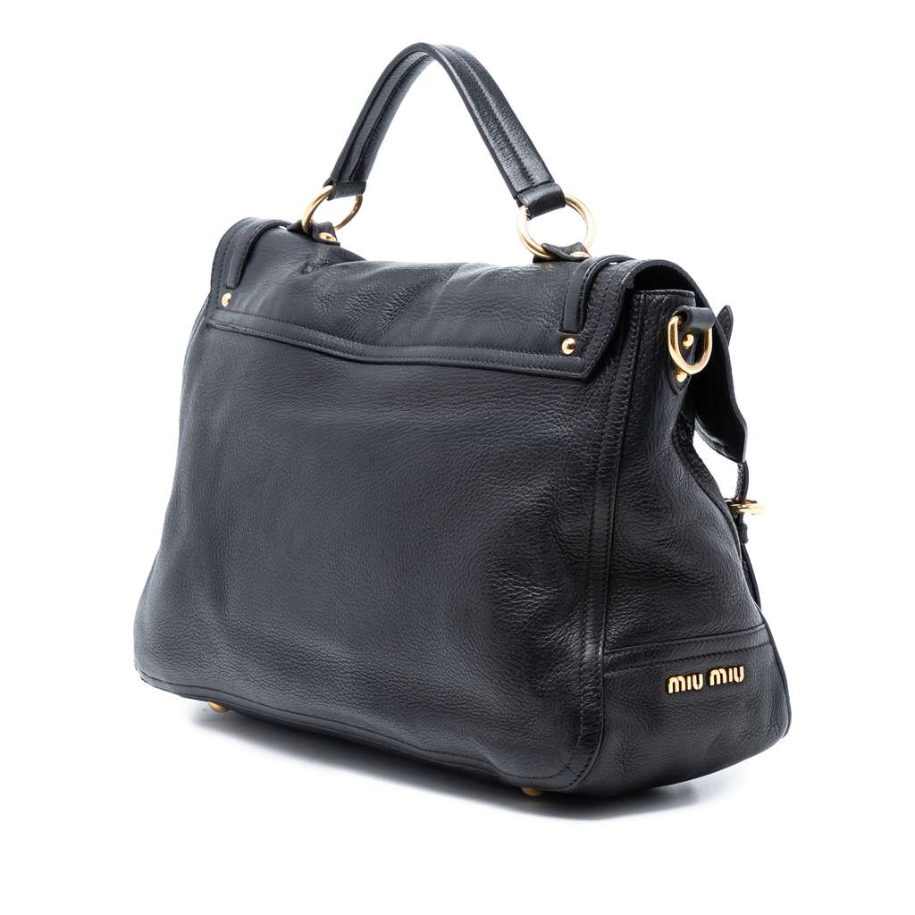 Miu Miu Cervo Deerskin Paloma Top Handle Bag Black Leather Good condition - Back View